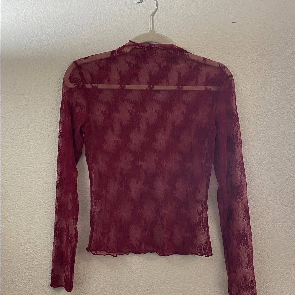 Sheer embroidered Lace Long Sleeve Top Red Italy vamp whimsigoth S